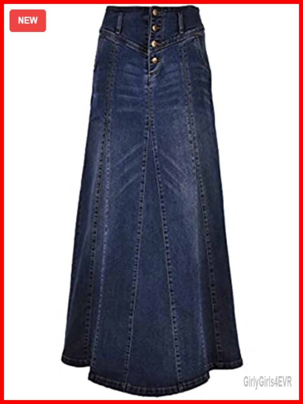 High Rise Distressed Denim A-Line Maxi Jean Skirt